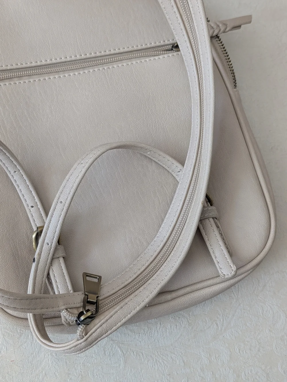 Antik Kraft Beige Small Backpack Purse Zip Closure Floral Lined Pockets